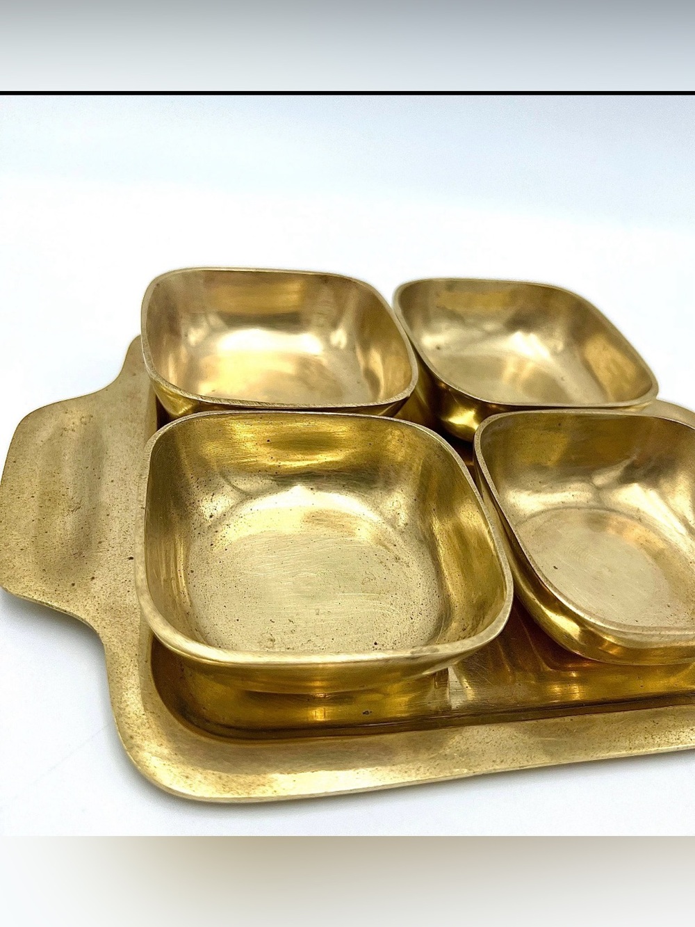 Brass Serving Set with Four Square Dishes- Bras